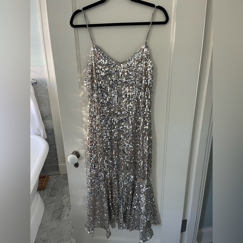 Veronica Beard Mykolaiv Dress, silver, size 8 NWT